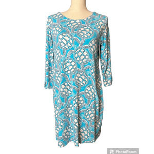 Crown & Ivy Dress in Turquoise with Turtle Print in Black and White Size Small
